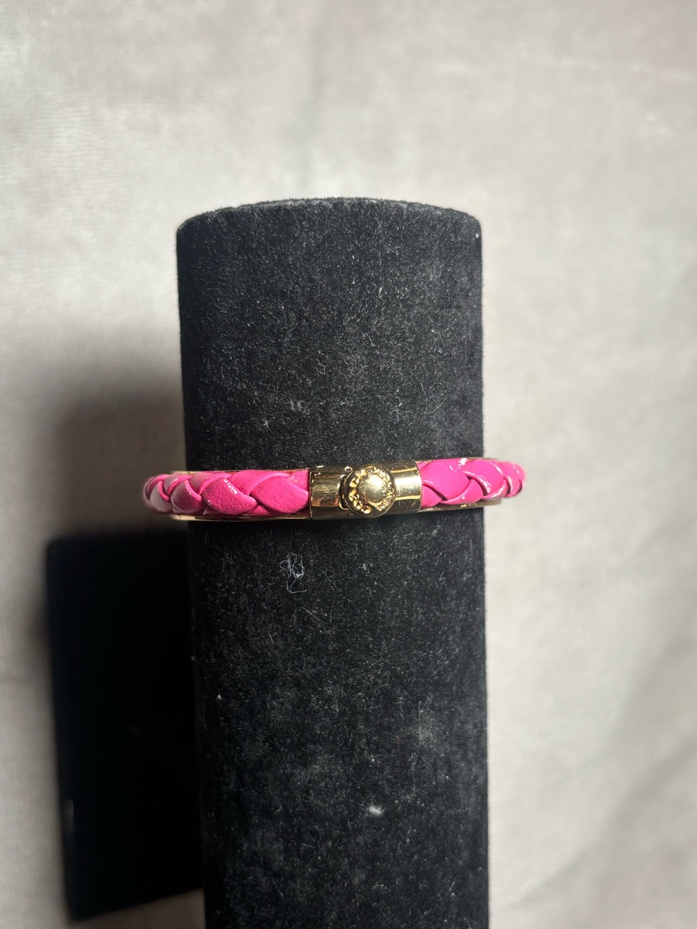 Coach Pink Braided Leather Gold Bangle Bracelet - Picture 3 of 5